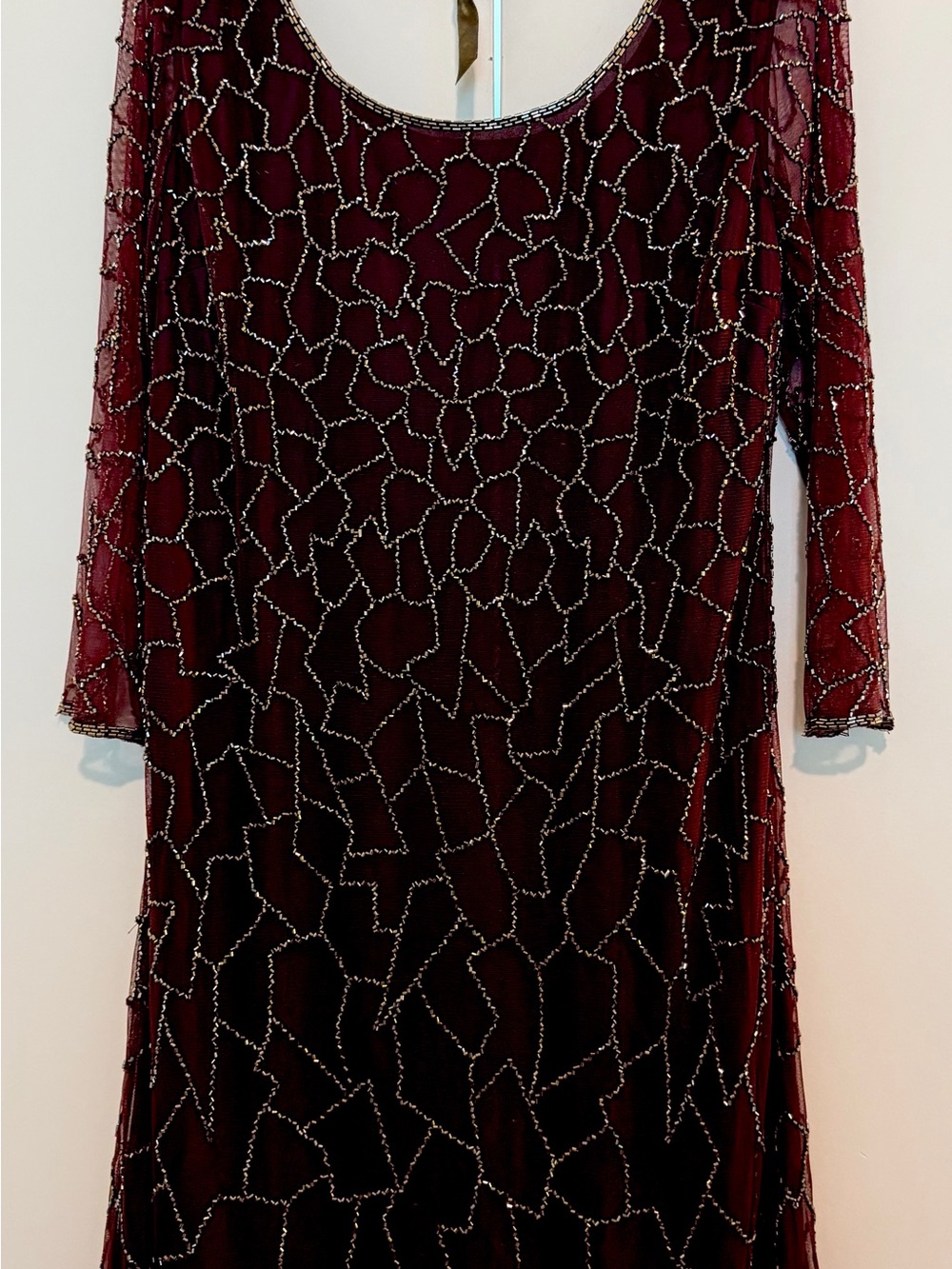 J Kara Purple Beaded Long Sleeve Evening Dress
